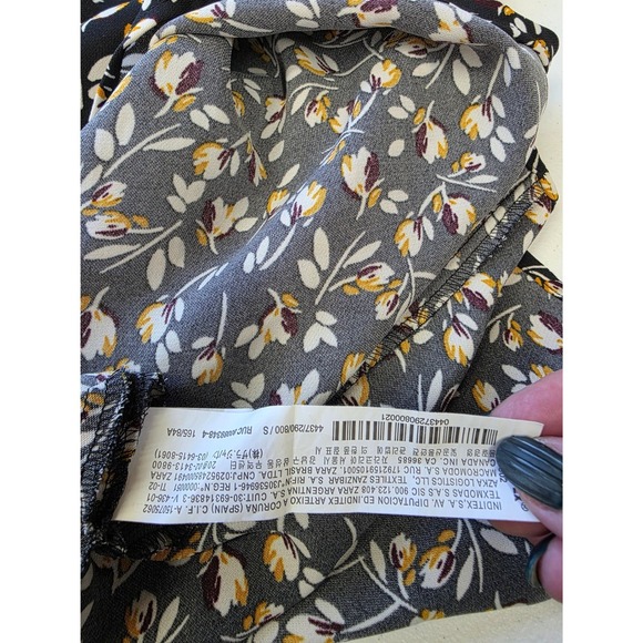 Zara Womens Floral Babydoll Mini Dress Black Yellow Long Sleeve Size S 4437/290 - Picture 5 of 9